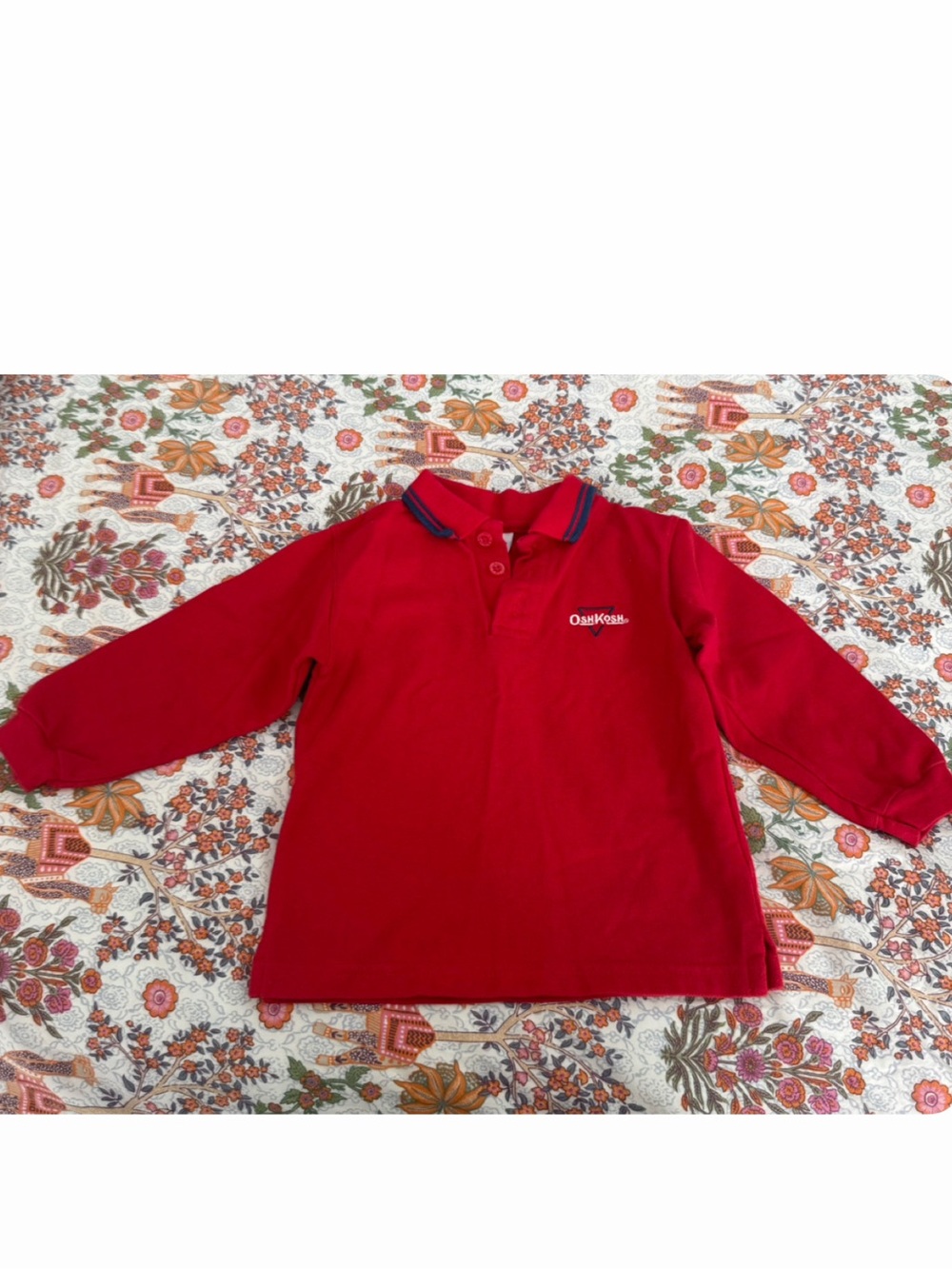 Vintage OshKosh Red Long-Sleeve Polo with Contrast Collar